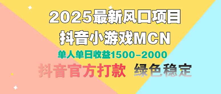 2025最新风口项目 抖音小游戏MCN 单人单日收益1500
