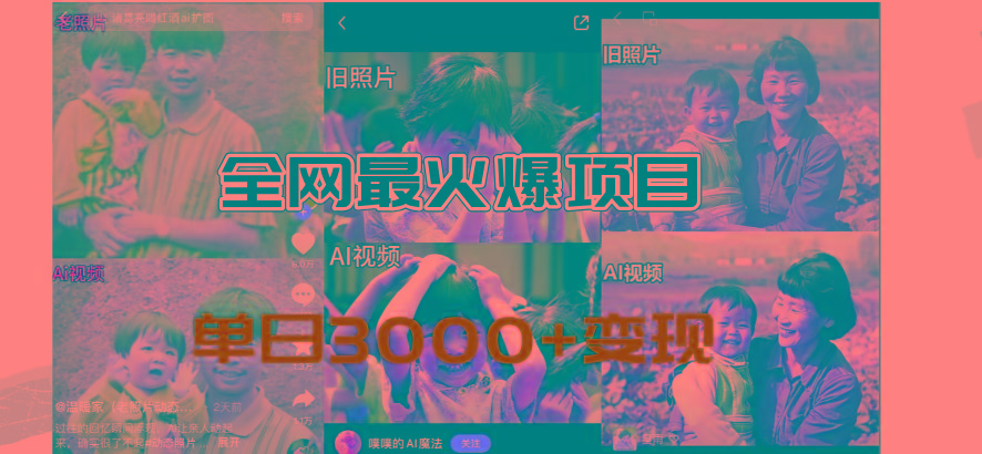 全网爆火的AI让老照片动起来教程,蹭热点日赚3000+,内含免费工具一键...