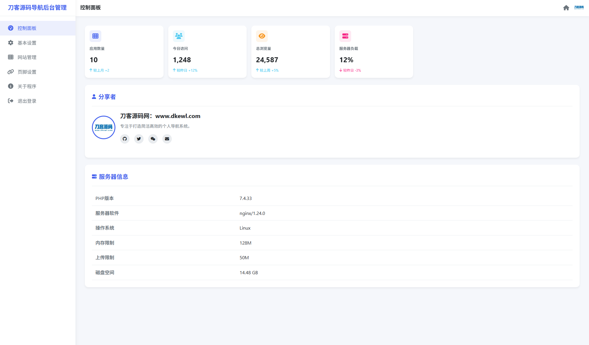 全新UI个人简洁网址导航源码 带后台