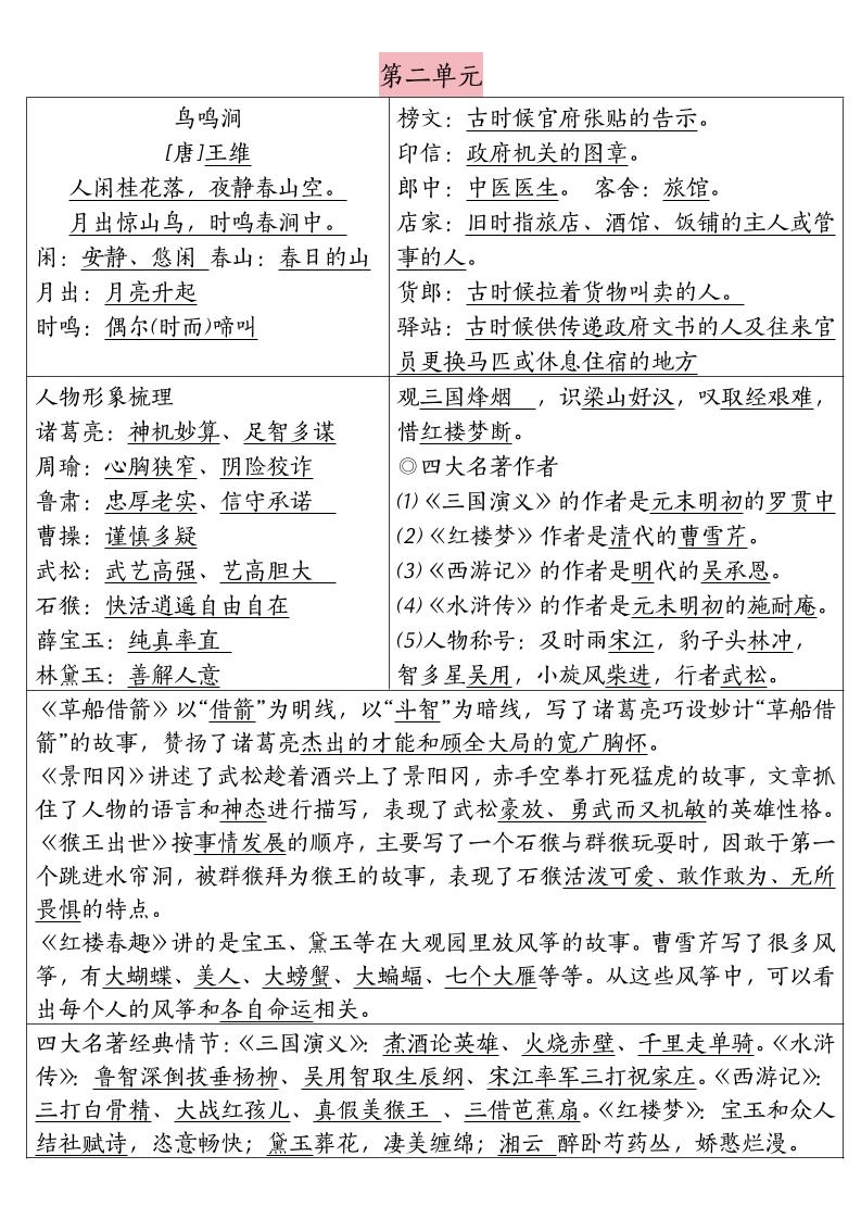 五下语文期末复习每日晨读清单