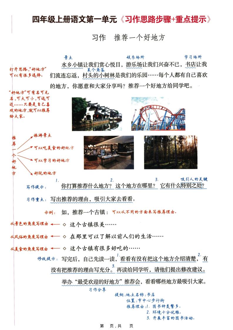 四上语文1-8单元习作思路步骤+重点提示+优秀范文(16页)
