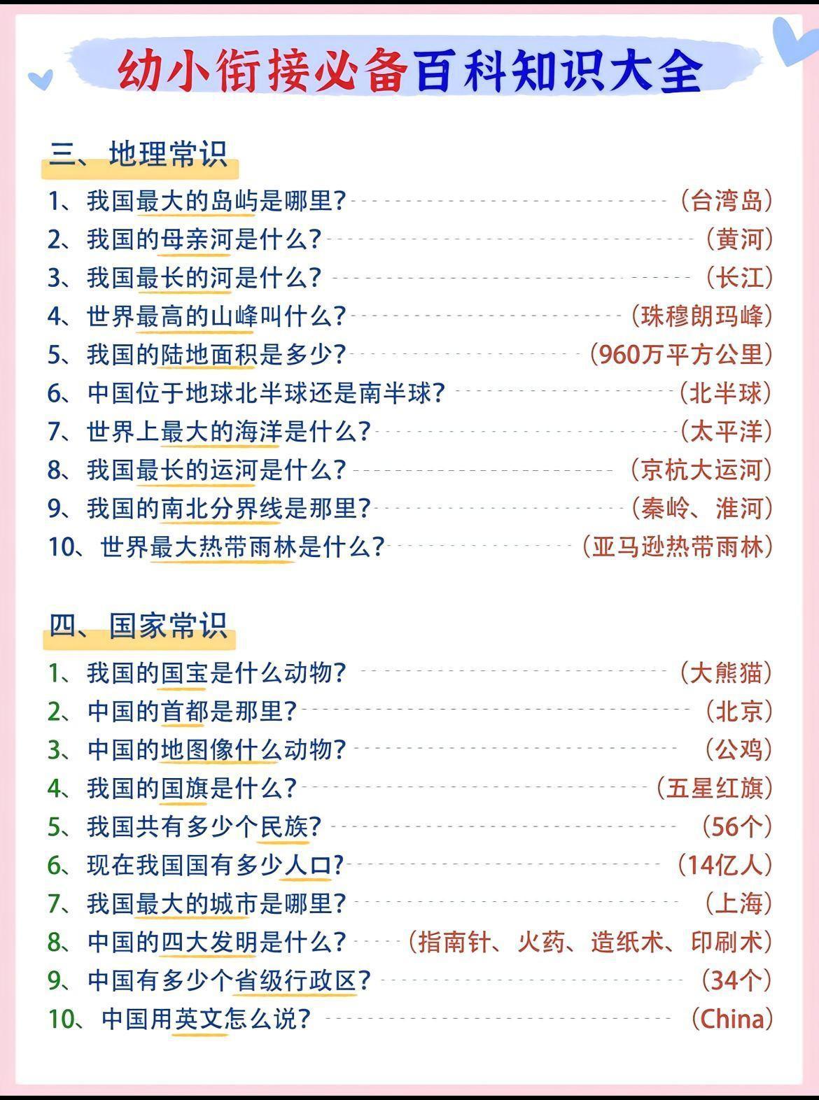 幼小衔接语文必备百科知识大全