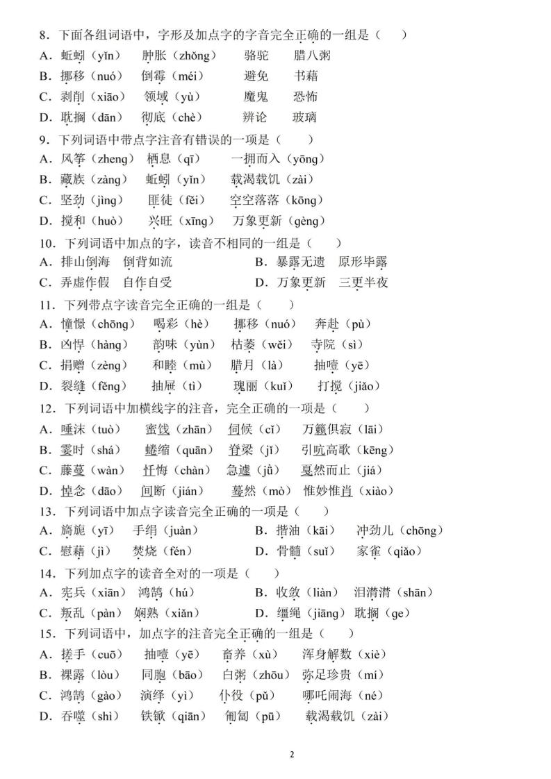 《小升初语文字音重点专项训练》