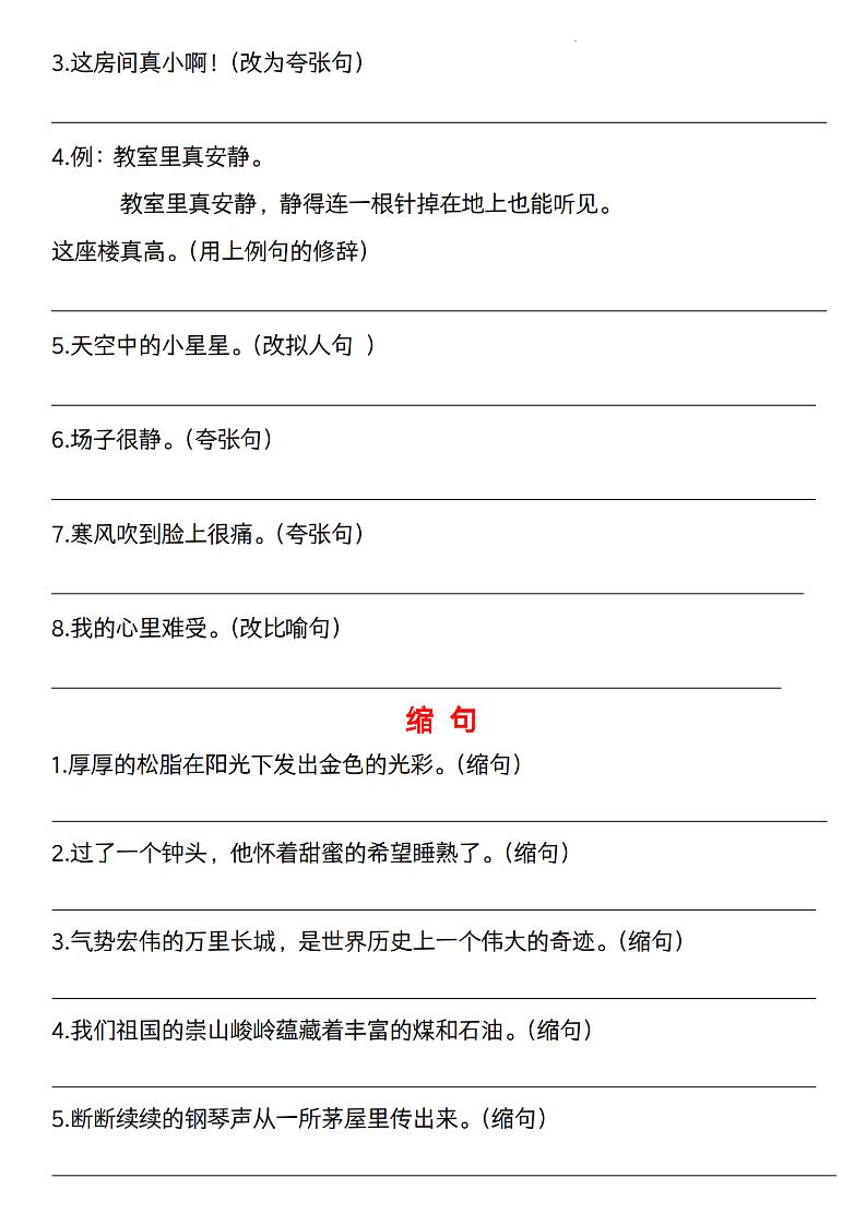 六下语文《语文六大句型期中考点专练》