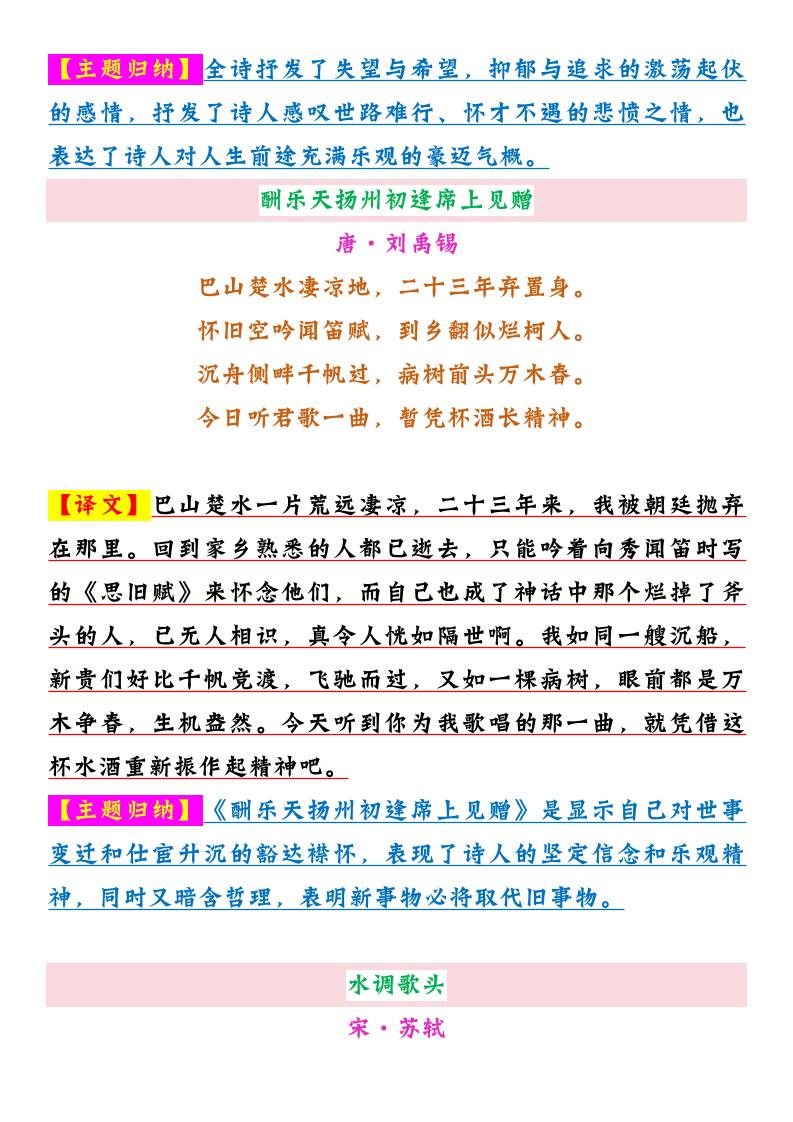 【2025秋新版】九年级上册语文必背古诗词整理(含译文+主题归纳)