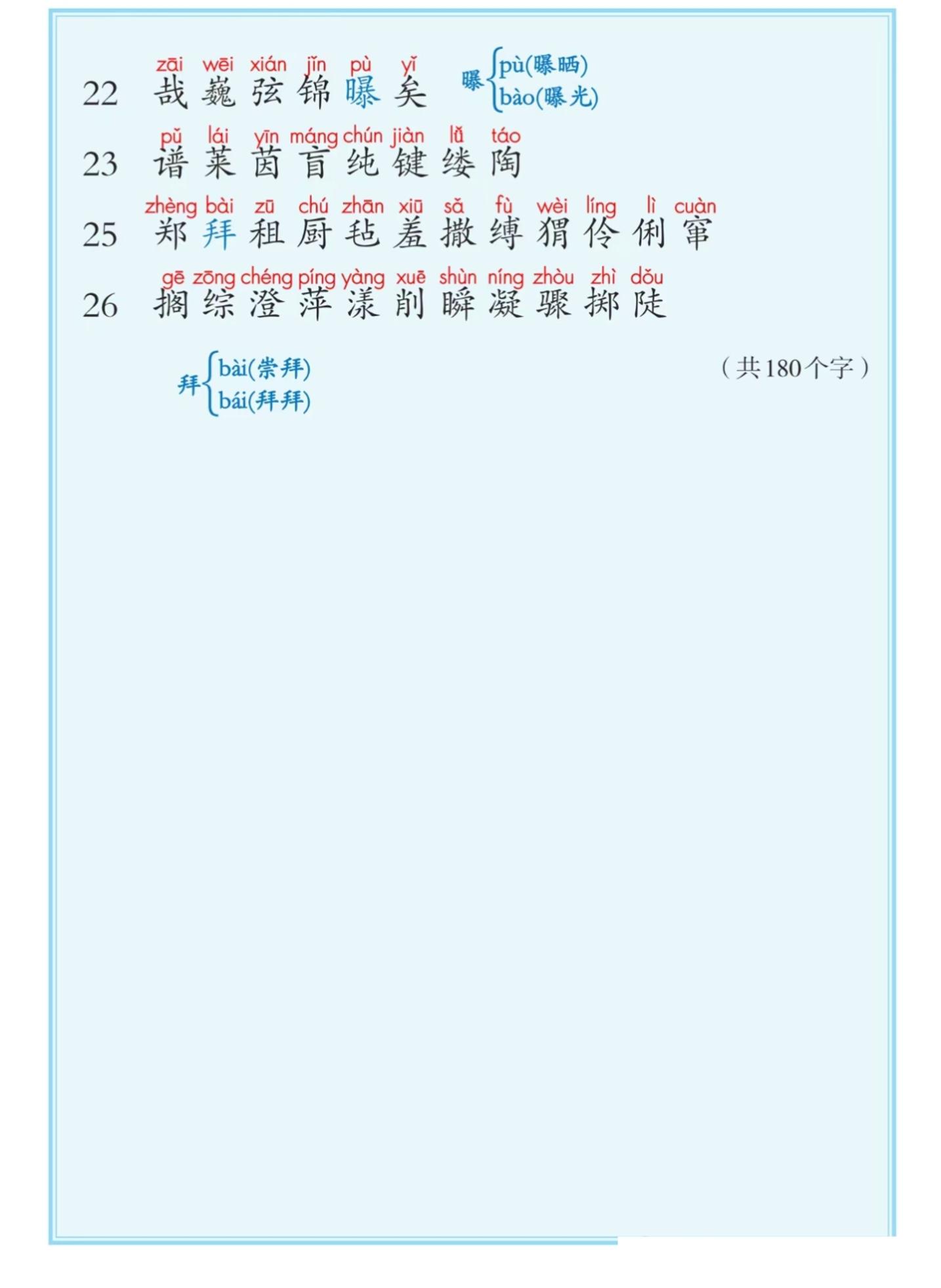 六上语文课后写字表+词语表注音(5页)