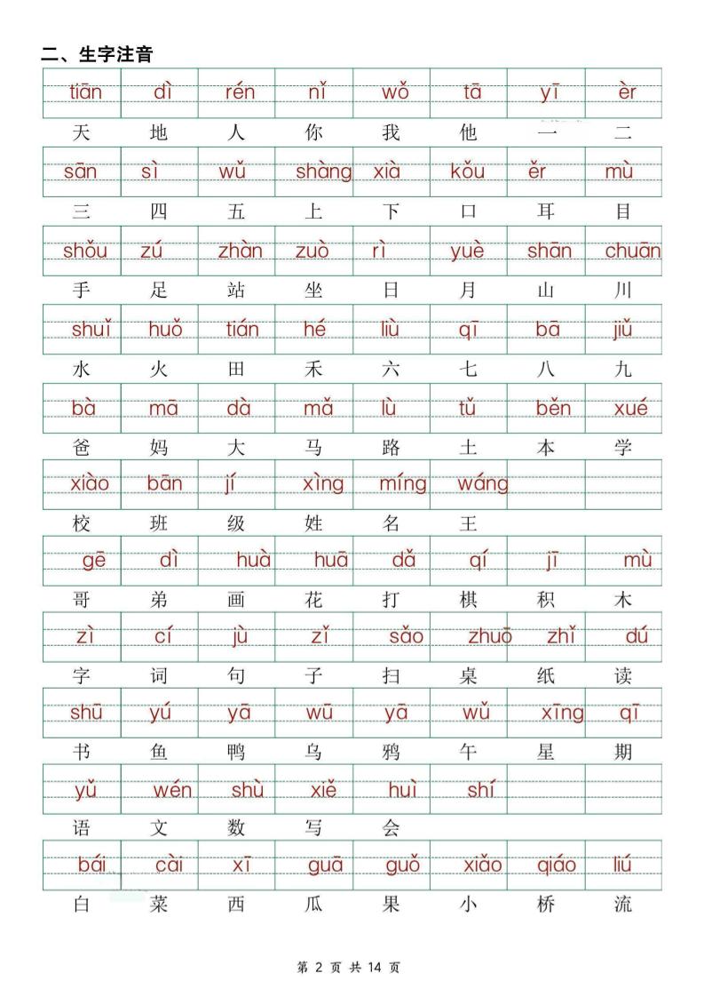 25新一上语文期中复习考点通关练习（含答案14页）