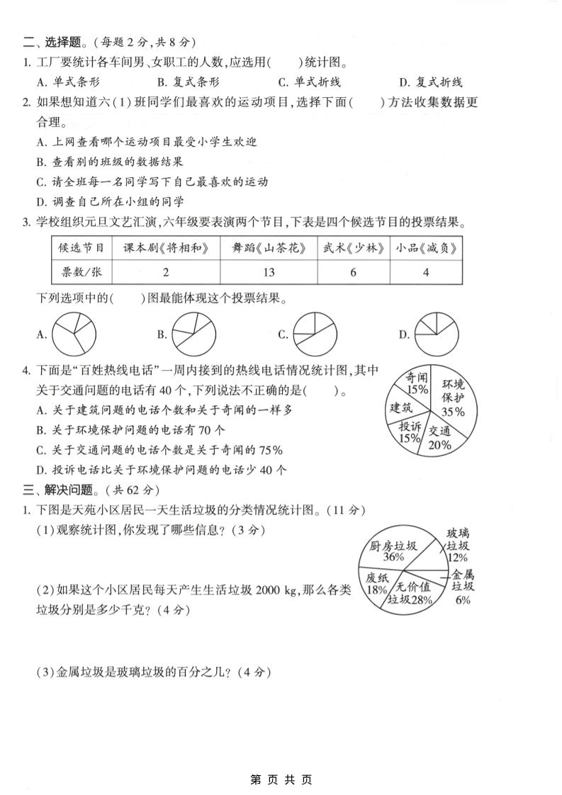 六年级上数学第五单元测试卷《北师版》2