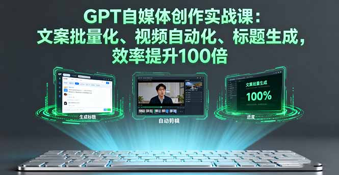 GPT自媒体创作实战课:文案批量化、视频自动化、标题生成,效率提升100倍