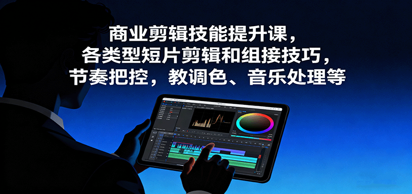 商业剪辑技能提升课，各类型短片剪辑和组接技巧，节奏把控，教调色、音乐处理等