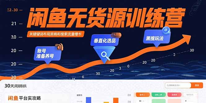 闲鱼无货源训练营:账号准备养号/垂直化选品/黑搜玩法,0基础30天盈利指南