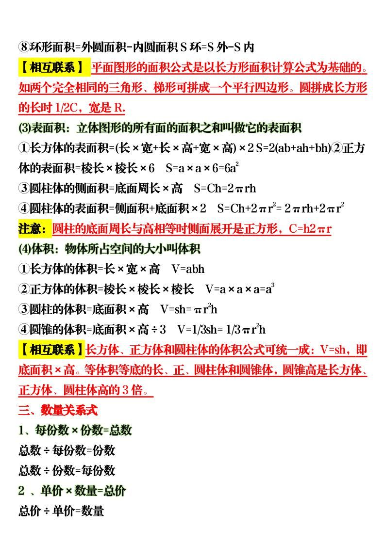 六上数学重点公式和易错点6页