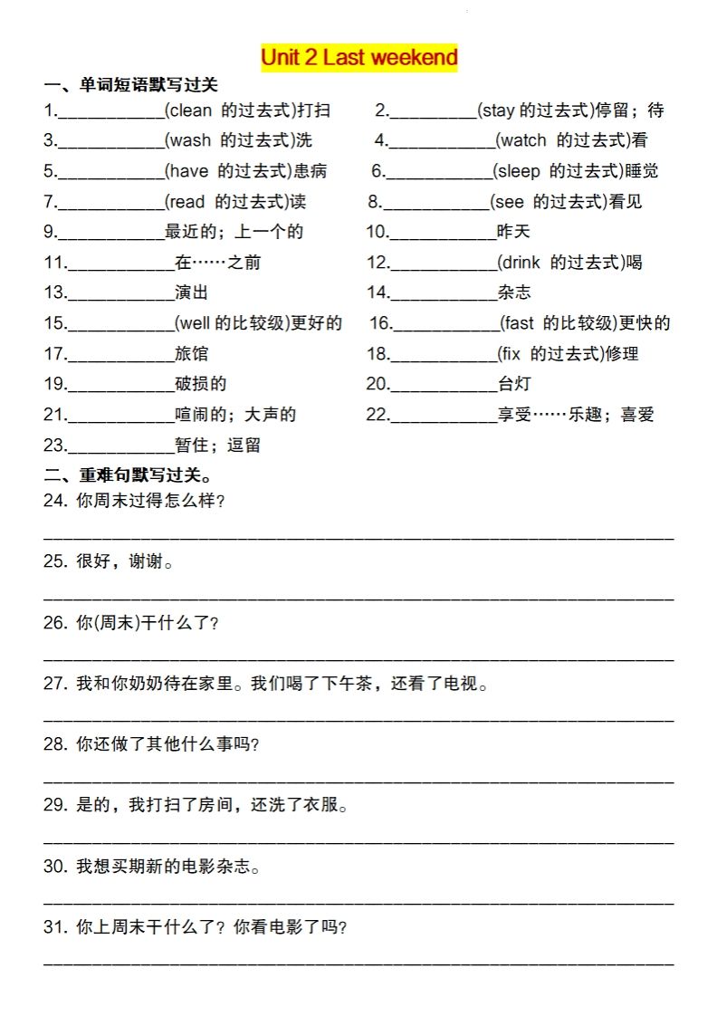 2025春六下英语重点词句默写闯关单【人教pep版】