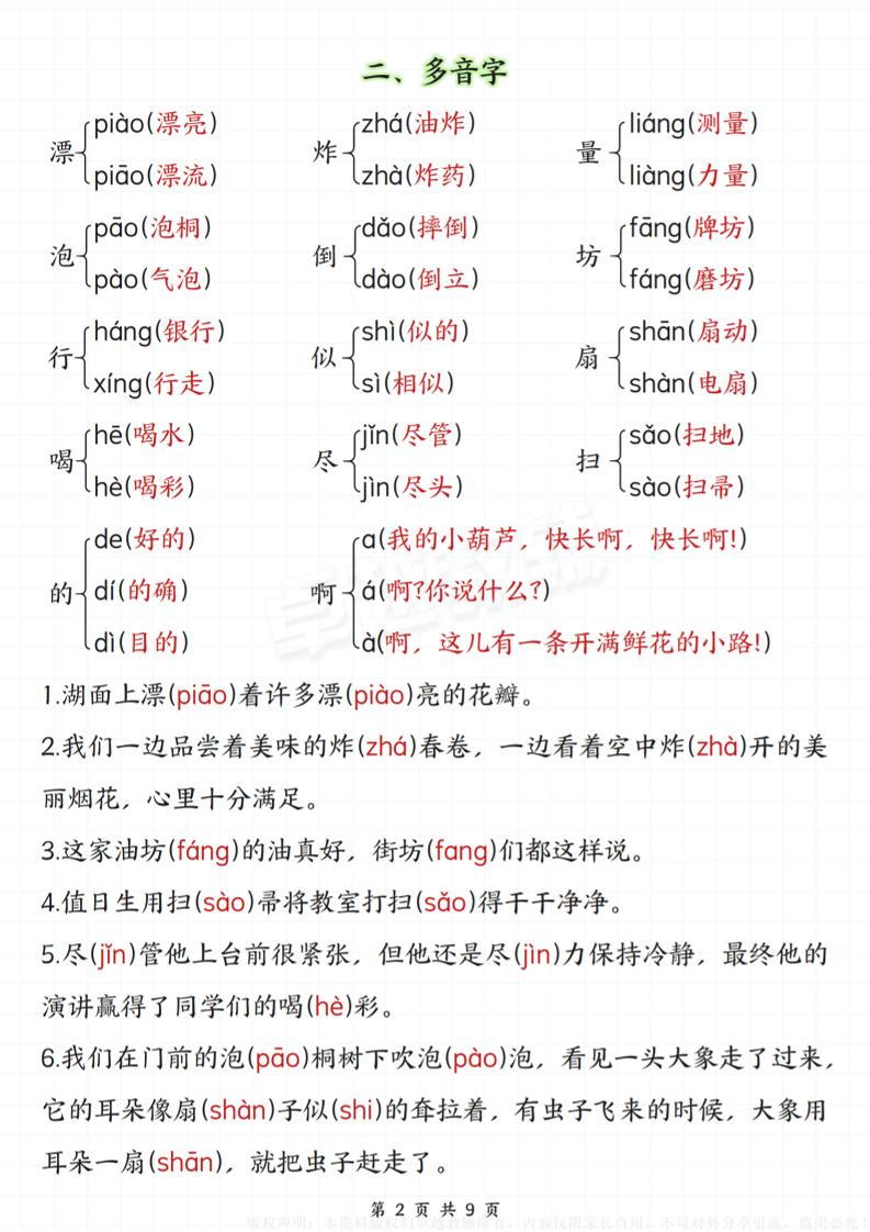二年级下册语文★易错核心考点★汇总