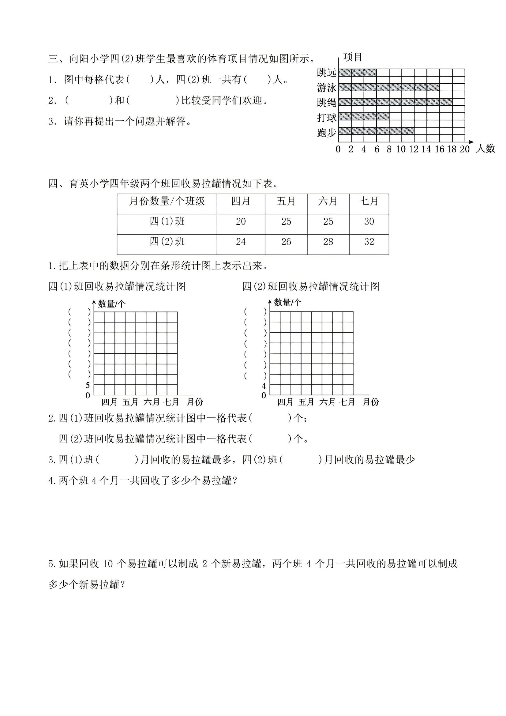 四年级上数学条形统计图专项练习