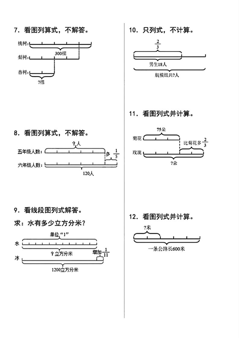 六上数学看图列式