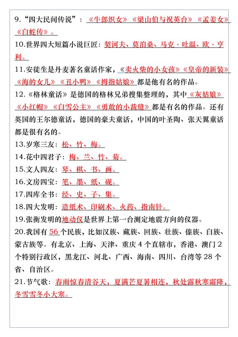 【2025秋新版】五升六年级语文上册必背必考文学常识汇总