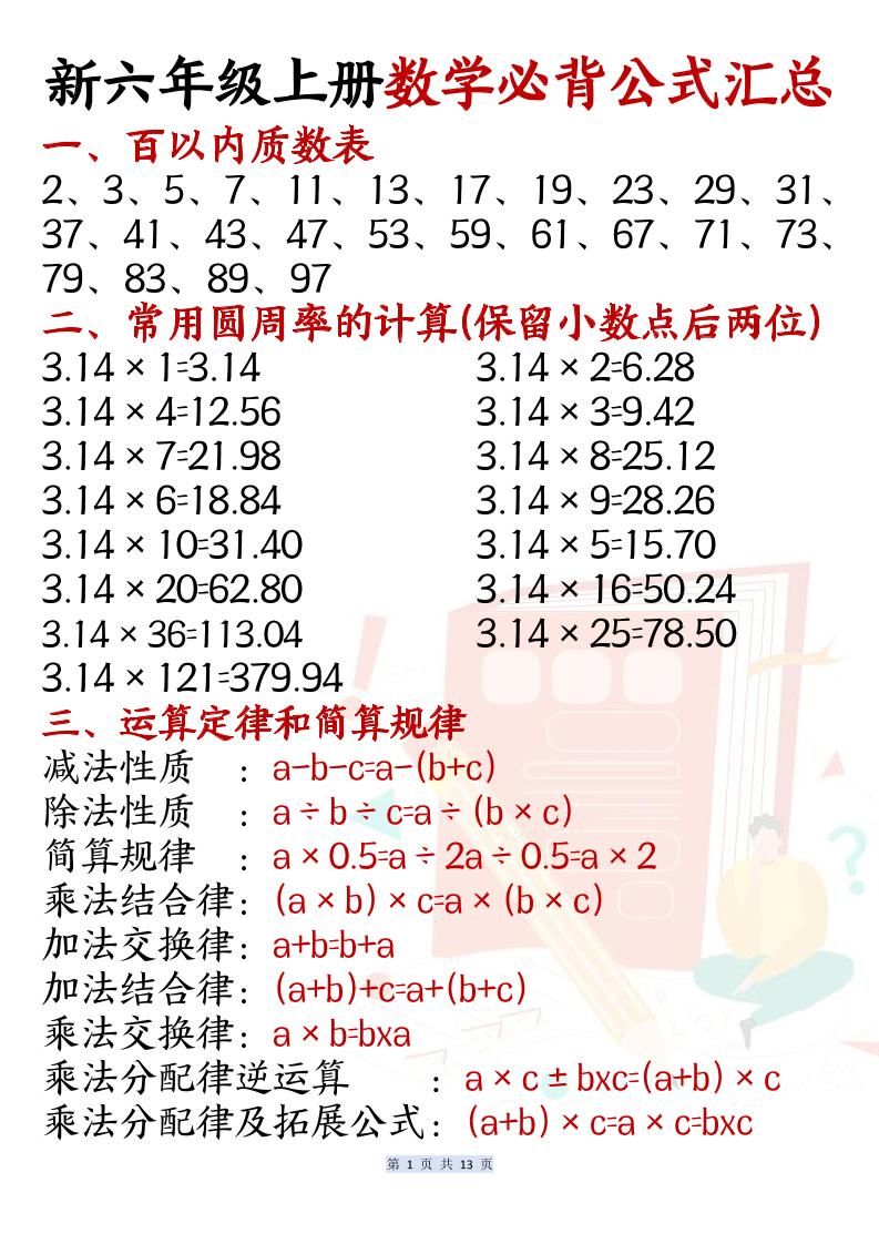 六上数学必背公式汇总(13页)