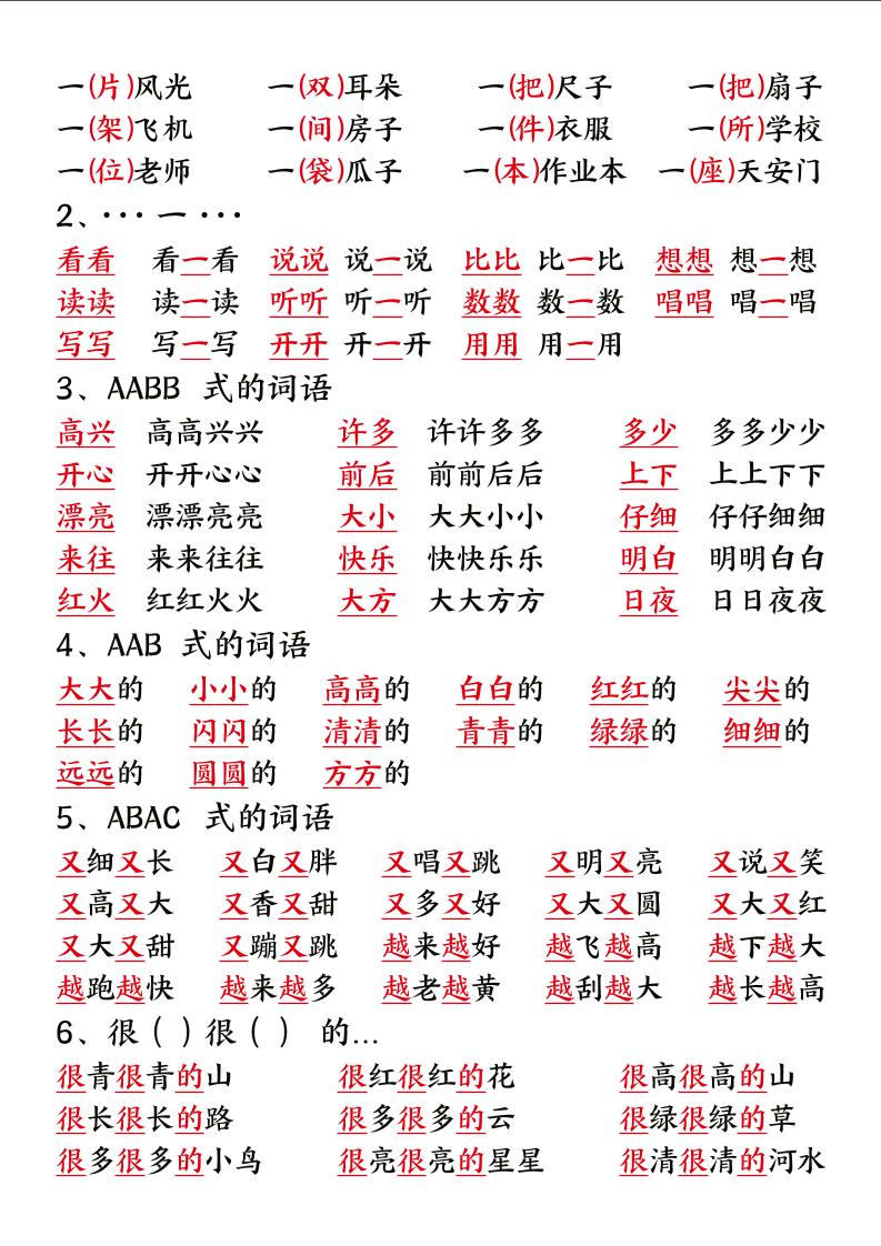 一上语文【暑假预习重要知识总结】