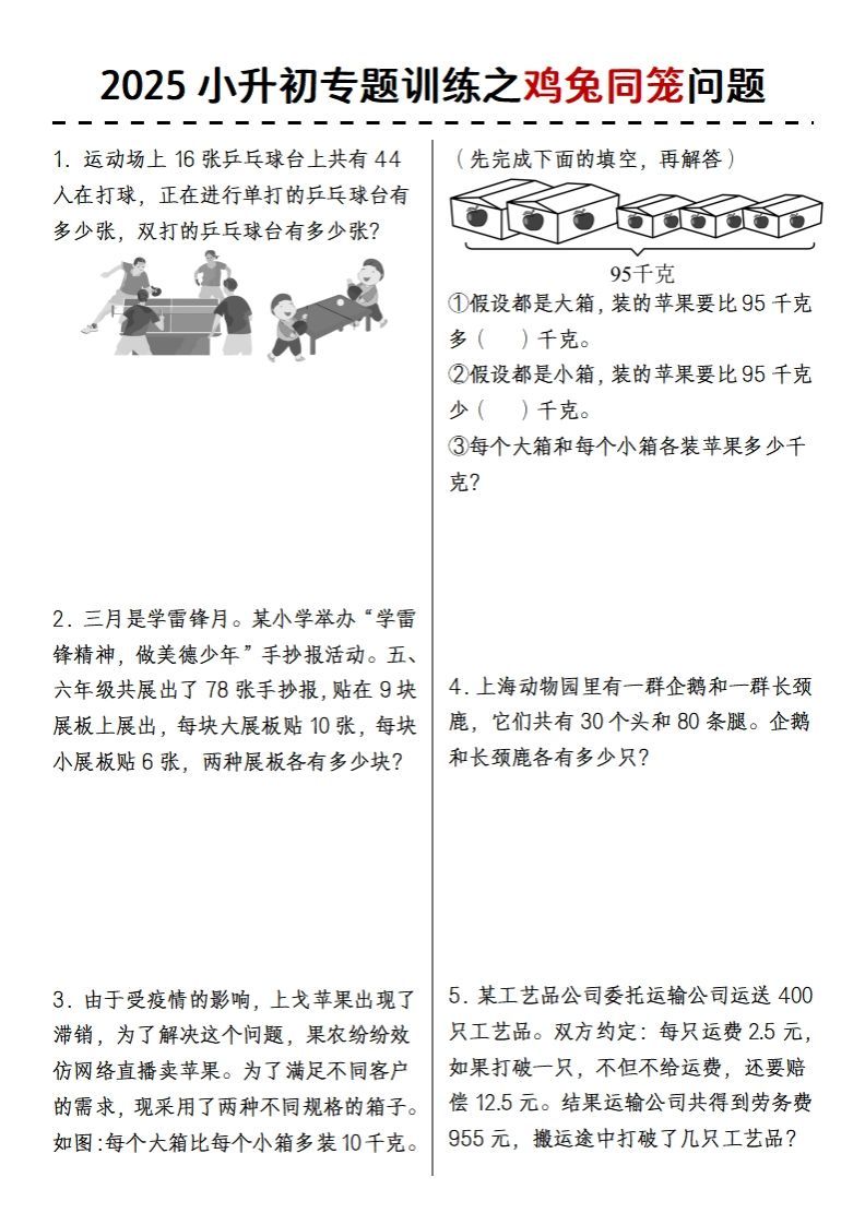2025小升初专题训练之鸡兔同笼问题