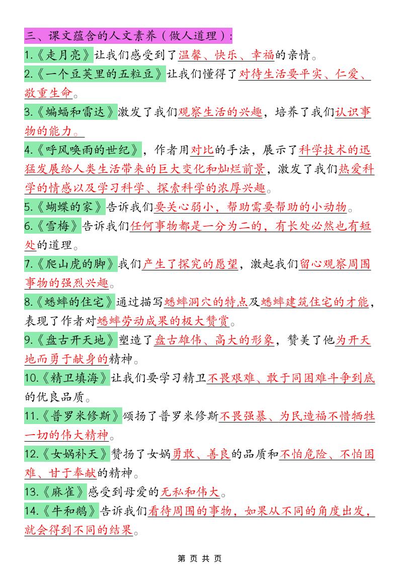 四年级上语文期末重点考点梳理