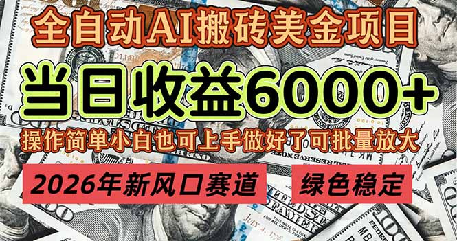 2026年新风口赛道，当日6000+以上，可批量放大，月收入20万+，长期绿色稳定的项目