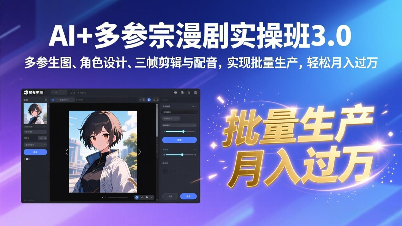 AI+多参宗漫剧实操班3.0:多参生图、角色设计、三帧剪辑与配音,实现批量生产,轻松月入过万