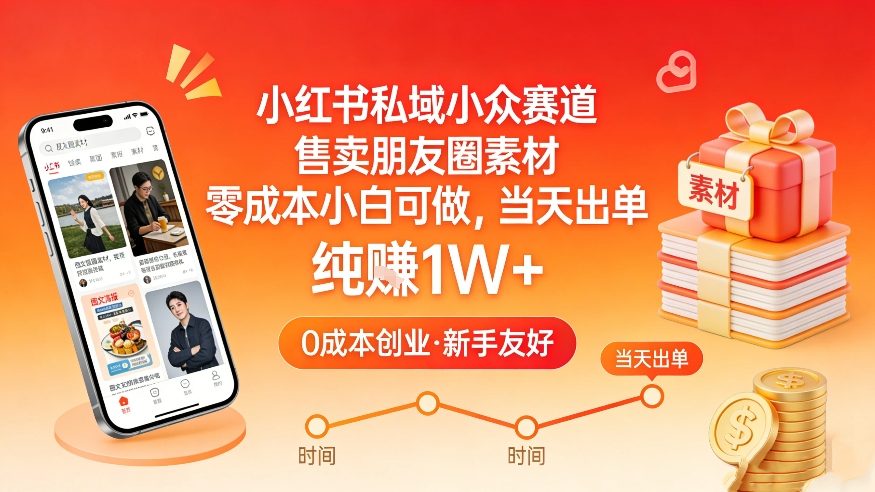 小红书私域小众赛道，售卖朋友圈素材，零成本小白可做，当天出单，月入1W+