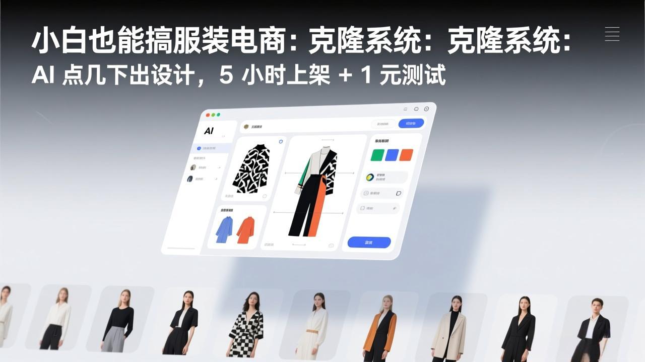 小白也能搞服装电商:克隆系统:AI 点几下出设计,5 小时上架 + 1 元测试