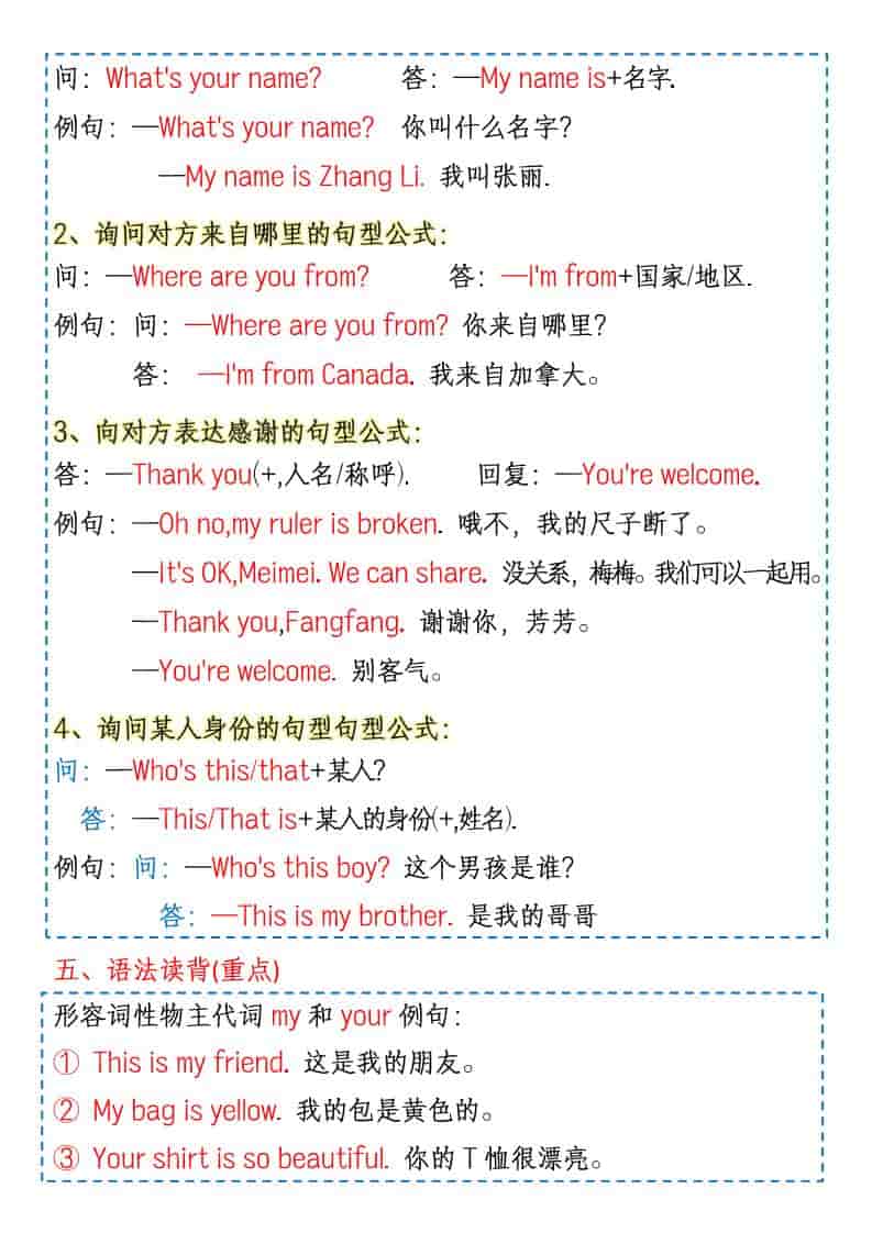 三年级下英语1-6单元知识点总结《人教版PEP》