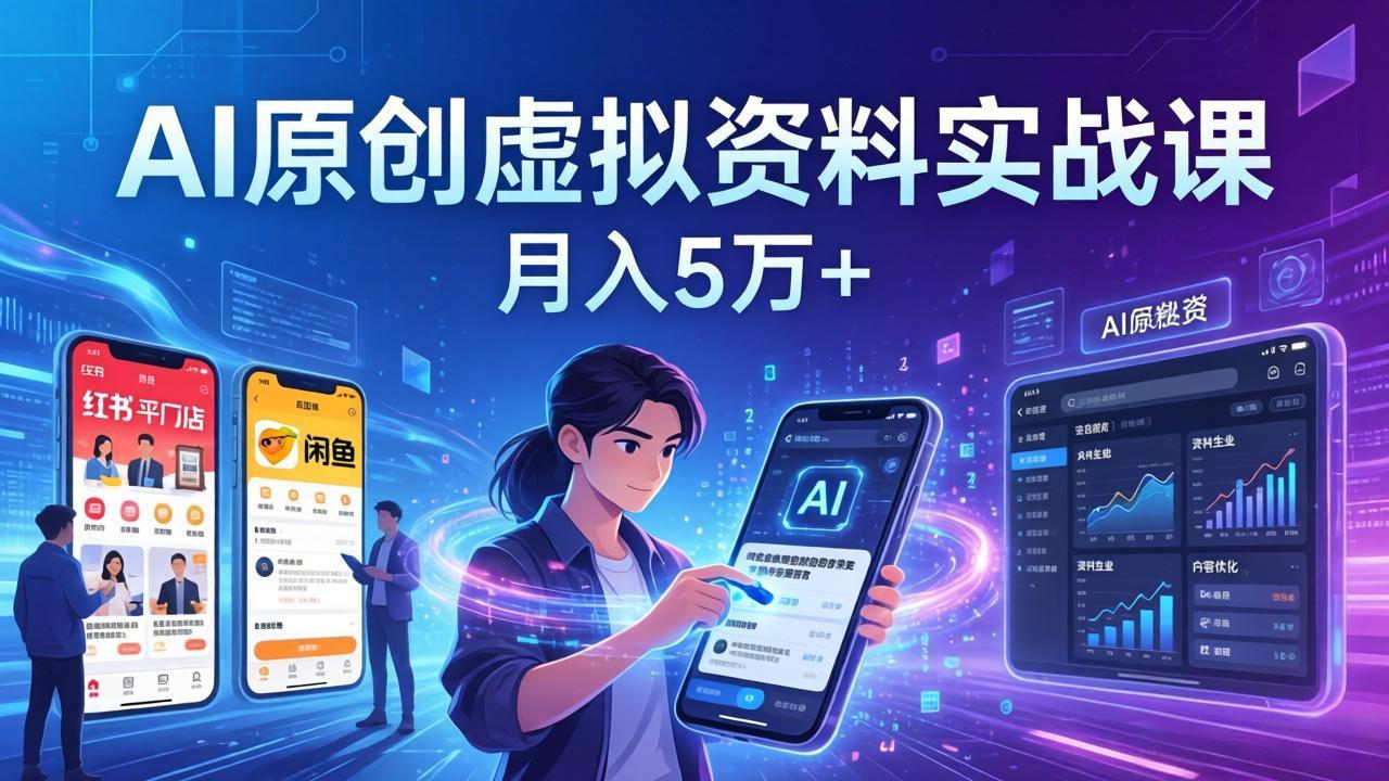 AI原创虚拟资料实战课：2026新机会，小红书闲鱼开店，普通人用AI轻松变现，月入5万+
