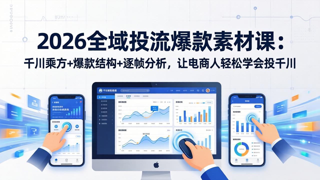 2026全域投流爆款素材课:千川乘方+爆款结构+逐帧分析,让电商人轻松学会投千川