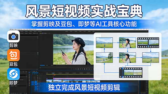 风景短视频实战宝典：掌握剪映及豆包、即梦等AI工具的核心功能，独立完成风景短视频剪辑