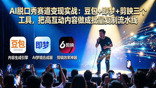 AI脱口秀赛道变现实战：豆包+即梦+剪映三个工具，把高互动内容做成批量复制流水线