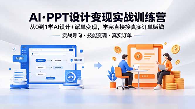 AI·PPT设计变现实战训练营,从0到1学AI设计+派单变现,学完直接接真实订单赚钱