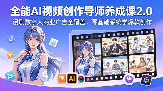 全能AI视频创作导师养成课2.0，漫剧数字人商业广告全覆盖，零基础系统学爆款创作