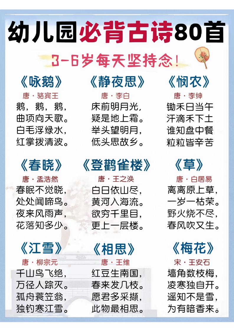 幼儿园语文必背古诗80首