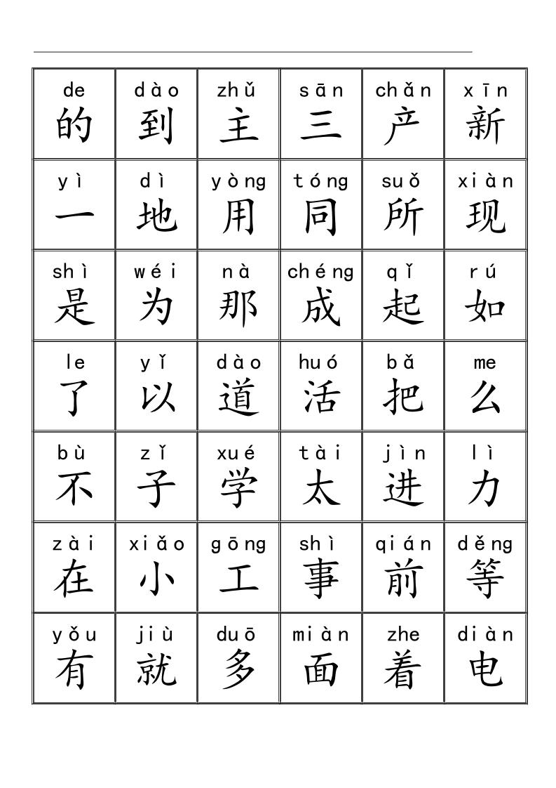 幼小衔接语文三千识字检测表