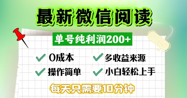 微信阅读最新玩法,每天十分钟,单号一天200+,简单0零成本,当日提现