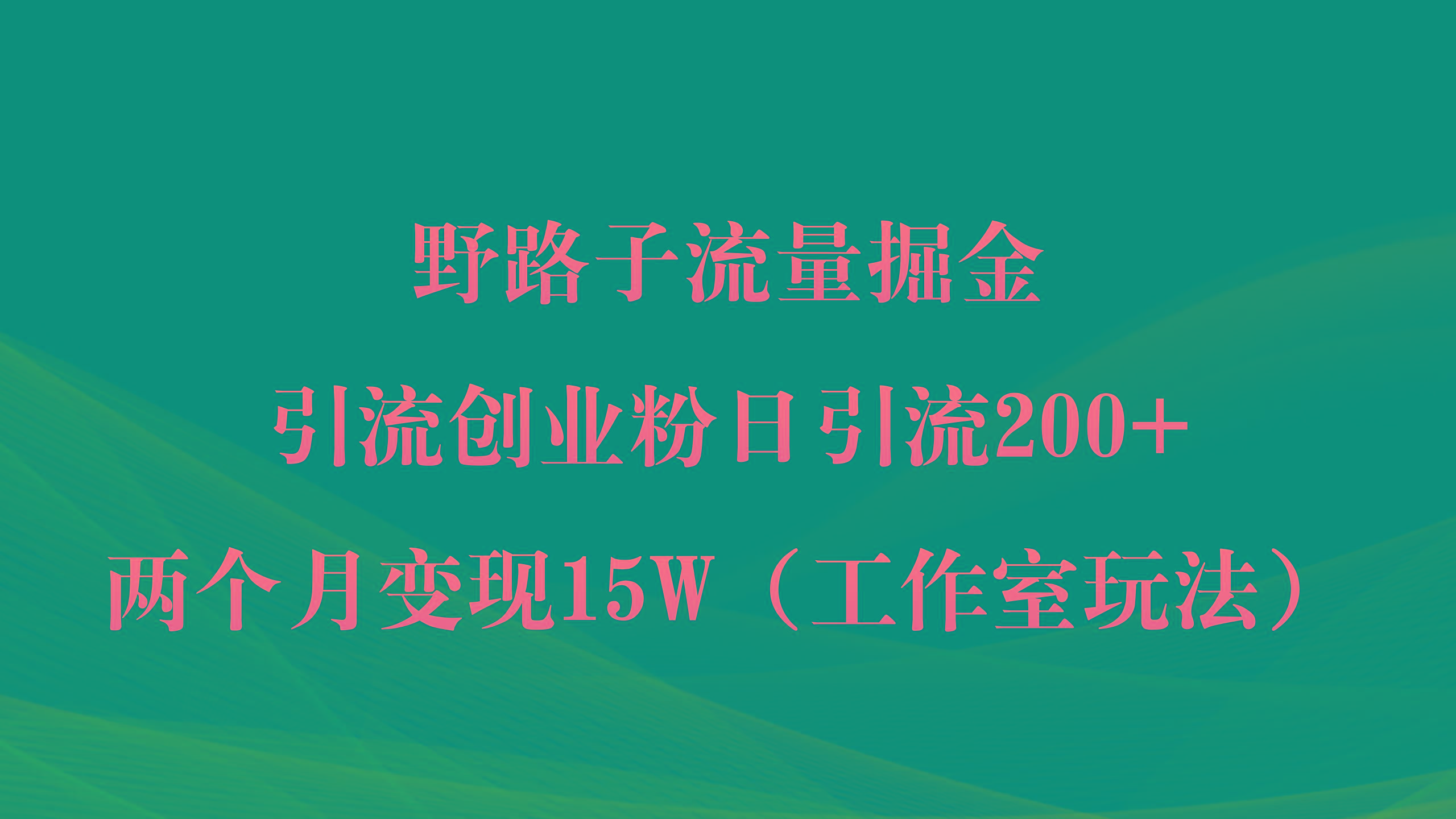 (9513期)野路子流量掘金,引流创业粉日引流200+,两个月变现15W(工作室玩法))