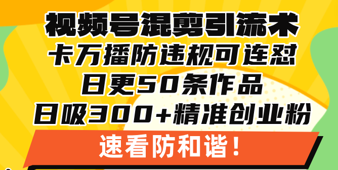 视频号混剪引流技术,500万播放引流17000创业粉,操作简单当天学会