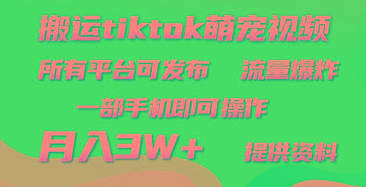 (9618期)搬运Tiktok萌宠类视频,一部手机即可。所有短视频平台均可操作,月入3W+