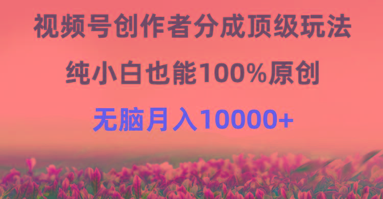 (9608期)视频号创作者分成顶级玩法，纯小白也能100%原创，无脑月入10000+