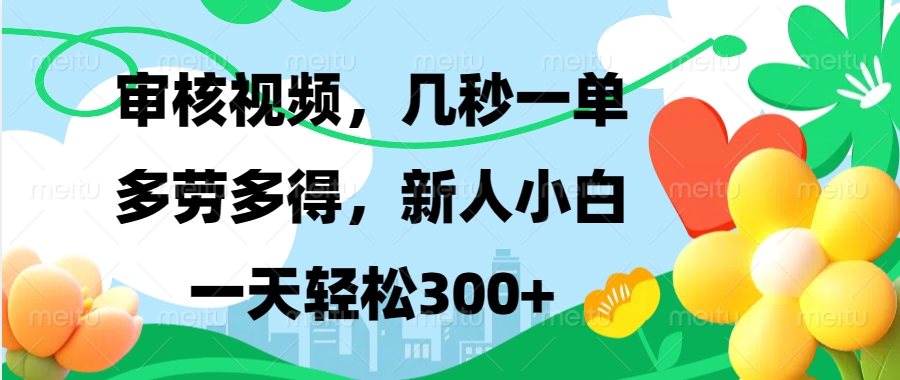 视频审核,新手可做,多劳多得,新人小白一天轻松300+