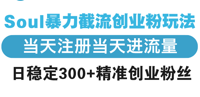 Soul暴力截流创业粉玩法,当天注册当天进流量,日稳定300+精准创业粉丝