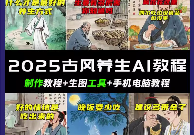 抖音AI古风养生视频教程日入五张 轻松涨粉 10W+