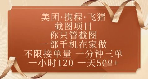 飞猪美团截图项目,你只管截图,一部手机在家做,正规平台无套路,一天5张+【揭秘】