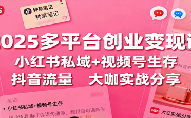 2025多平台创业变现课:小红书私域+视频号生存+抖音流量,大咖实战分享