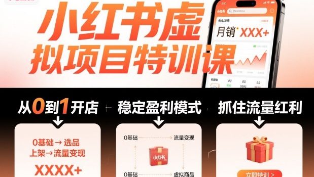 小红书虚拟项目特训课,帮你从0到1打造稳定盈利的店铺,抓住流量红利(更新9月)