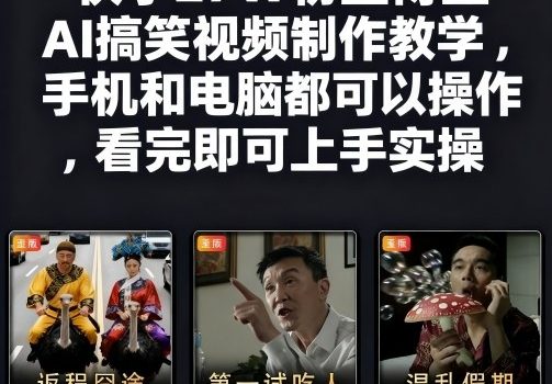 快手27W粉丝博主AI搞笑视频制作教学,手机和电脑都可以操作,看完即可上手实操